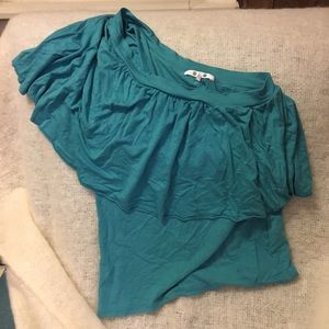 Three Dots Turquoise One-Shoulder Top, Size S